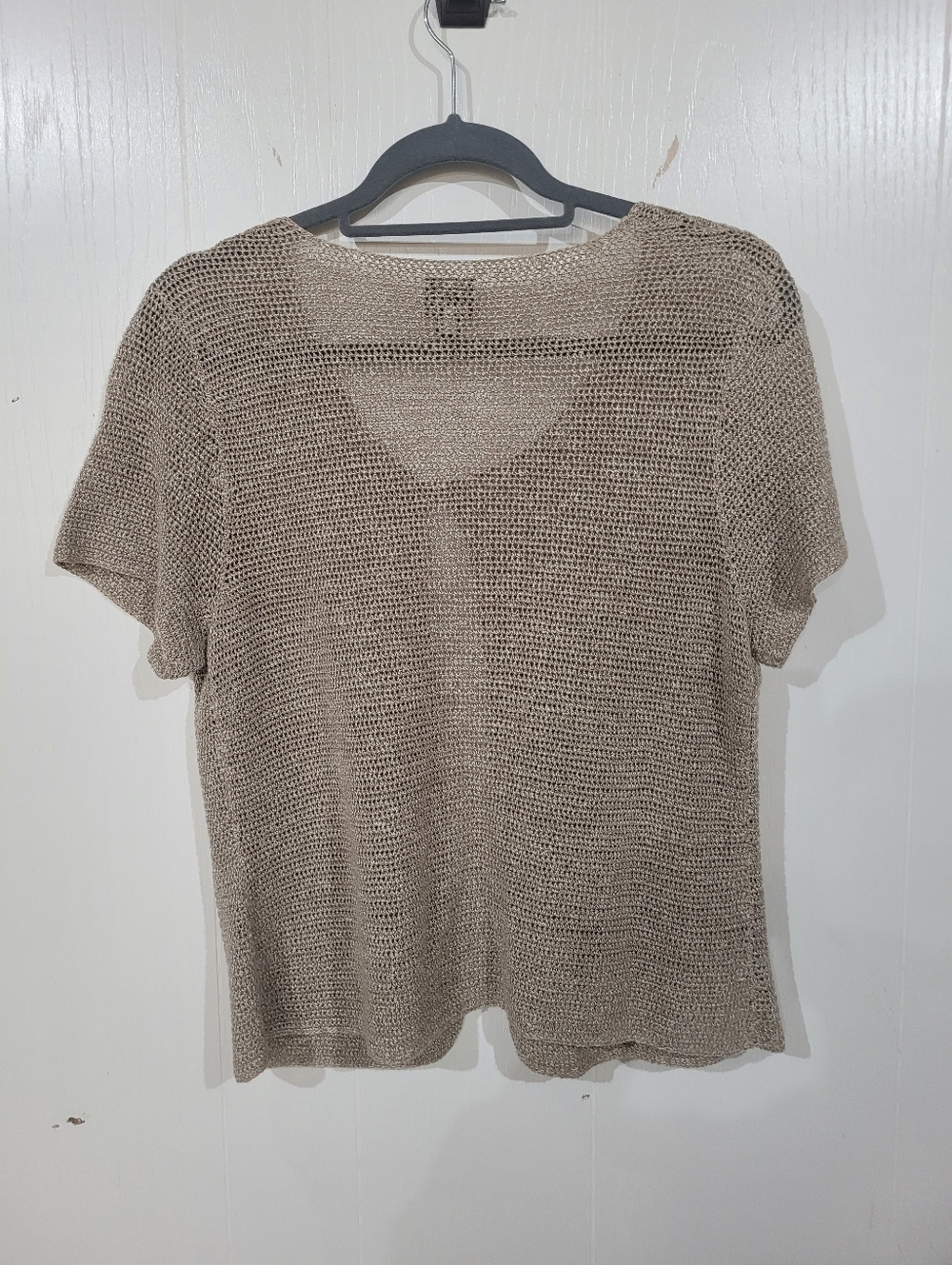 Eileen Fisher Taupe Short-Sleeve One Button Linen Blend Cardigan Size Petite Lar - Picture 5 of 6